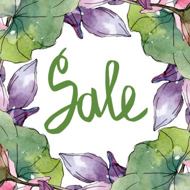 Lotus çiçek botanik çiçekler. Yabani bahar yaprağı kır çiçeği izole. Suluboya arka plan illüstrasyon seti. Suluboya çizim moda aquarelle izole. Çerçeve kenarlık süs karesi.