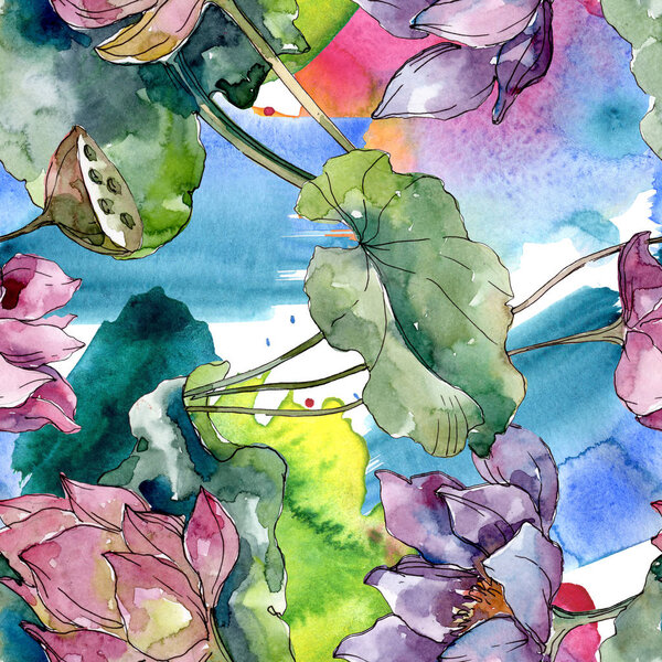 Цветки цветка лотоса. Дикий весенний цветок. Набор акварельных рисунков. Акварель для рисования акварелью. Бесшовный рисунок фона. Текстура ткани для печати обоев
.