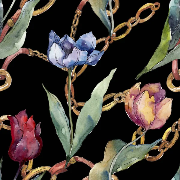 Цветочные Цветы Тюльпана Дикий Весенний Цветок Изолирован Набор Акварельных Рисунков — стоковое фото