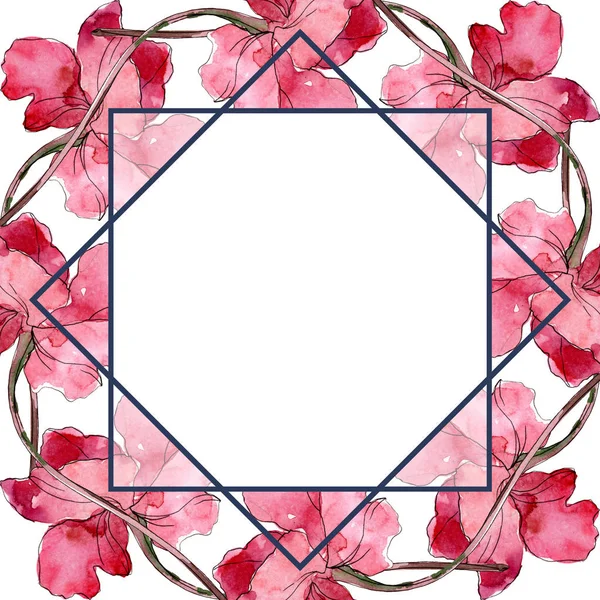 Flor botânica floral papoula. Conjunto de ilustração de fundo aquarela. Quadro borda ornamento quadrado . — Fotografia de Stock