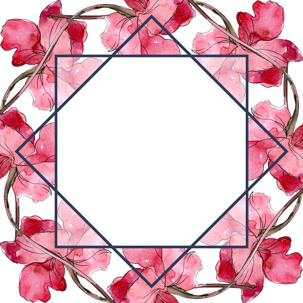 Poppy floral botanical flower. Watercolor background illustration set. Frame border ornament square.