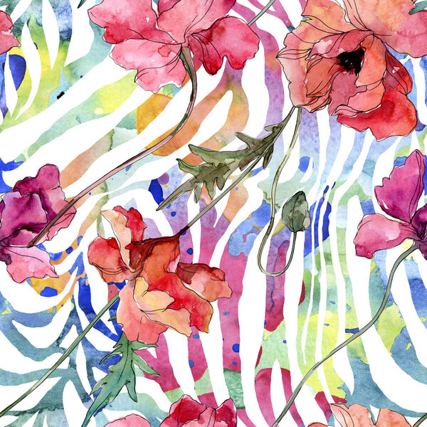Poppy floral botanical flower. Watercolor background illustration set. Seamless background pattern.