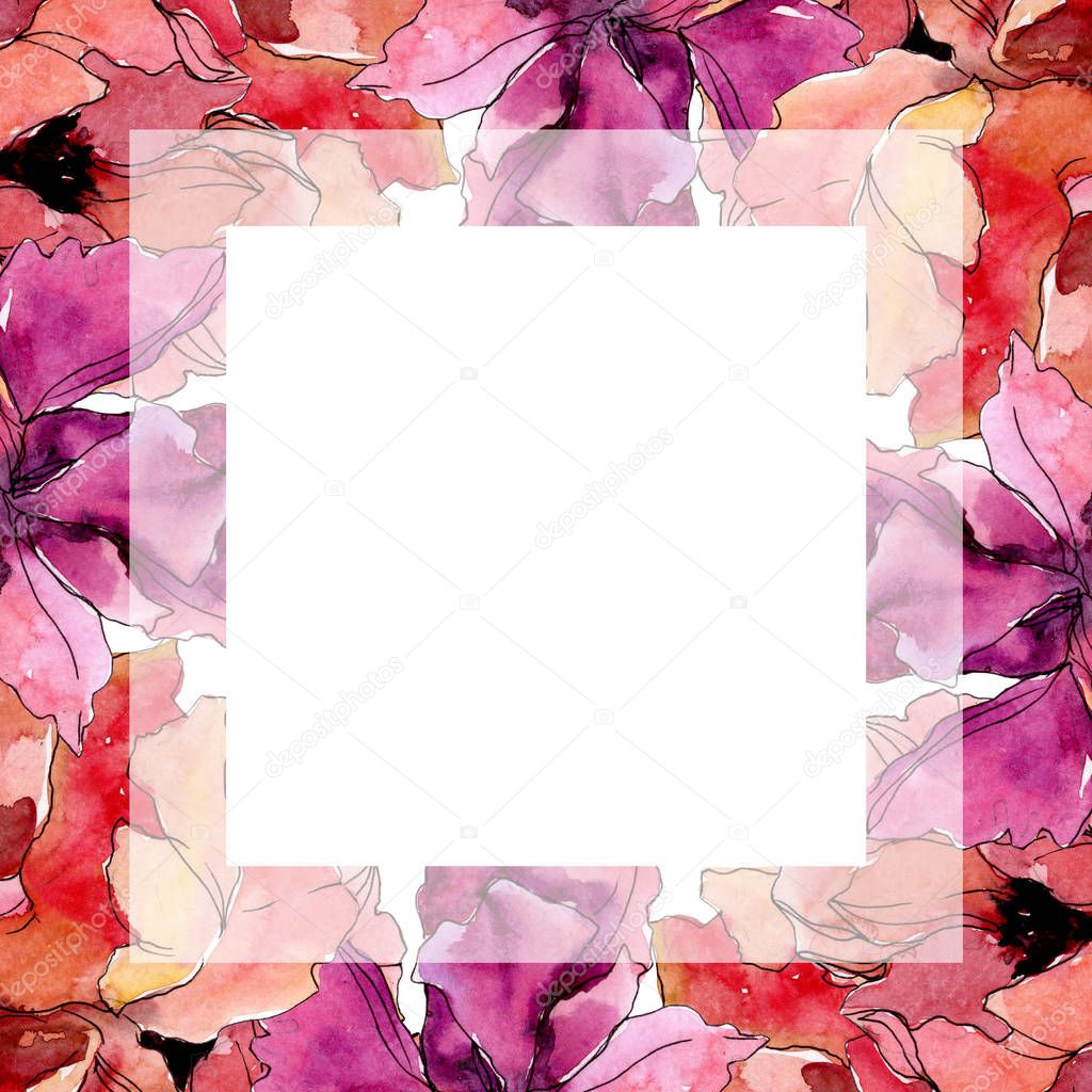 Poppy floral botanical flower. Watercolor background illustration set. Frame border ornament square.