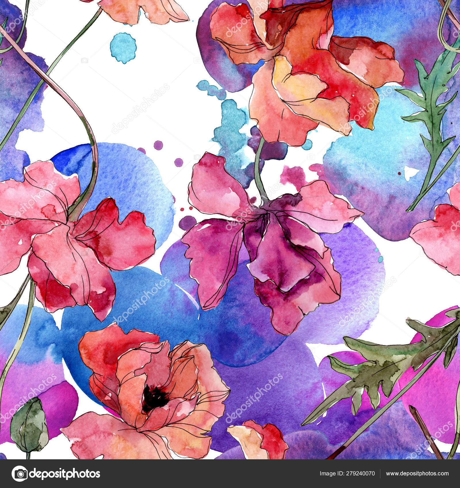 罂粟花植物花 水彩背景插图集 无缝背景模式 图库照片 C Andreyanush 罂粟花植物花 水彩背景插图集 无缝背景模式 图库照片 C Andreyanush