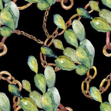 Yeşil kaktüs çiçek botanik çiçekleri. Suluboya arka plan illüstrasyon seti. Kesintisiz arka plan deseni.