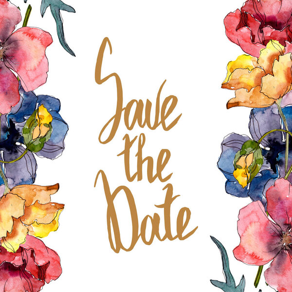 Цветочный цветок мака. Дикий весенний цветок изолирован. Набор акварельных фонов. Акварель акварель акварель изолирована. Граничный орнамент
.