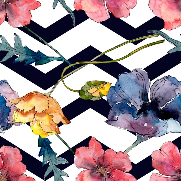 Цветочный Цветок Мака Дикий Весенний Цветок Набор Акварельных Рисунков Акварель — стоковое фото
