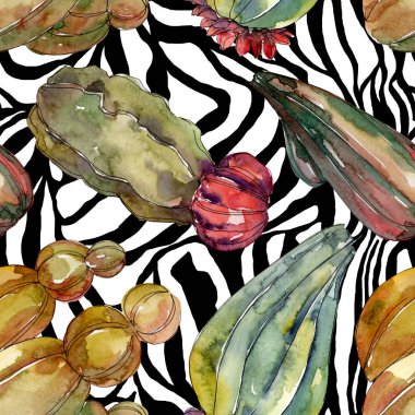 Kaktüs çiçek botanik çiçekleri. Yabani bahar yaprağı kır çiçeği. Suluboya illüstrasyon seti. Suluboya çizim moda aquarelle. Kusursuz arka plan deseni. Kumaş duvar kağıdı baskı doku.