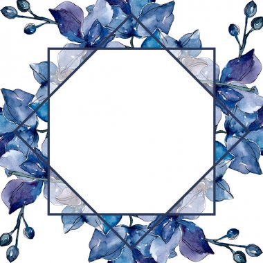 Orkide çiçek botanik çiçekleri. Yabani bahar yaprağı kır çiçeği. Suluboya arka plan illüstrasyon seti. Suluboya çizim moda aquarelle. Çerçeve kenarlık süs karesi.