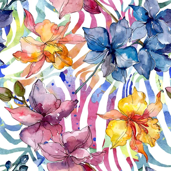 Orkidé Blommiga Botaniska Blommor Wild Spring Leaf Wildflower Akvarell Illustration — Stockfoto