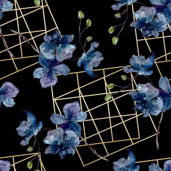 蘭の花の植物の花。●水彩背景イラストセット。シームレスな背景パターン. — ストック写真