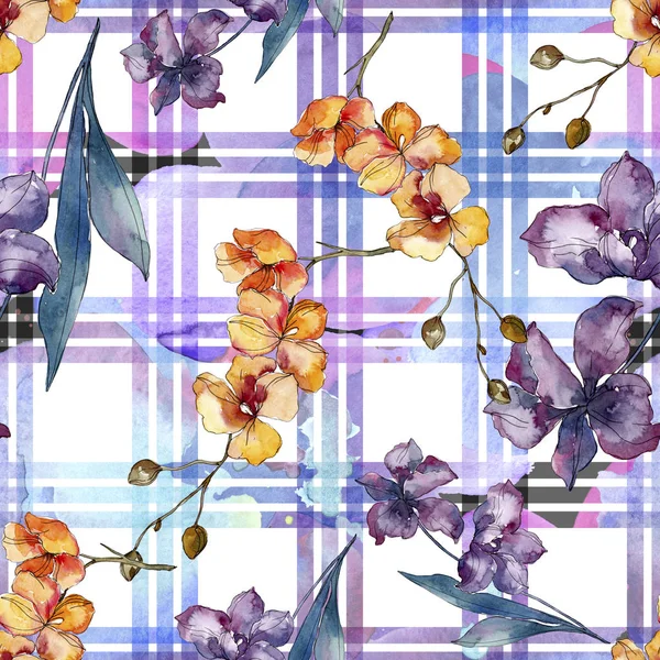 Ορχιδέα φλοράλ βοτανικών λουλουδιών. Σύνολο εικονογράφησης φόντου. Ομαλή μοτίβο φόντου. — Φωτογραφία Αρχείου