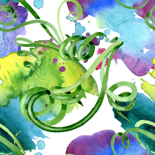 Yeşil sulu çiçek botanik çiçekleri. Suluboya arka plan illüstrasyon seti. Kesintisiz arka plan deseni. — Stok fotoğraf