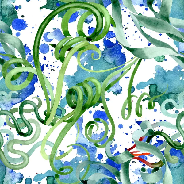 Gröna saftiga blommiga botaniska blommor. Akvarell bakgrund illustration uppsättning. Sömlöst bakgrundsmönster. — Stockfoto