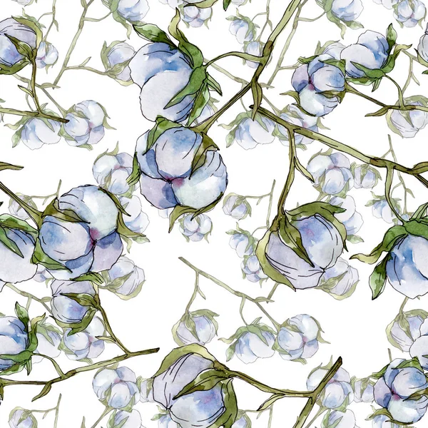 Fiori Botanici Floreali Cotone Bianco Set Illustrazione Acquerello Modello Sfondo — Foto Stock