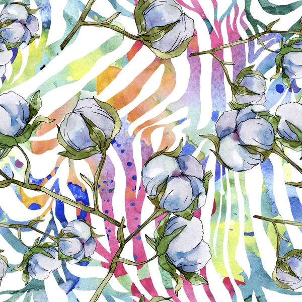 Botanische Blumen Aus Weißer Baumwolle Aquarell Illustrationsset Vorhanden Nahtlose Hintergrundmuster — Stockfoto