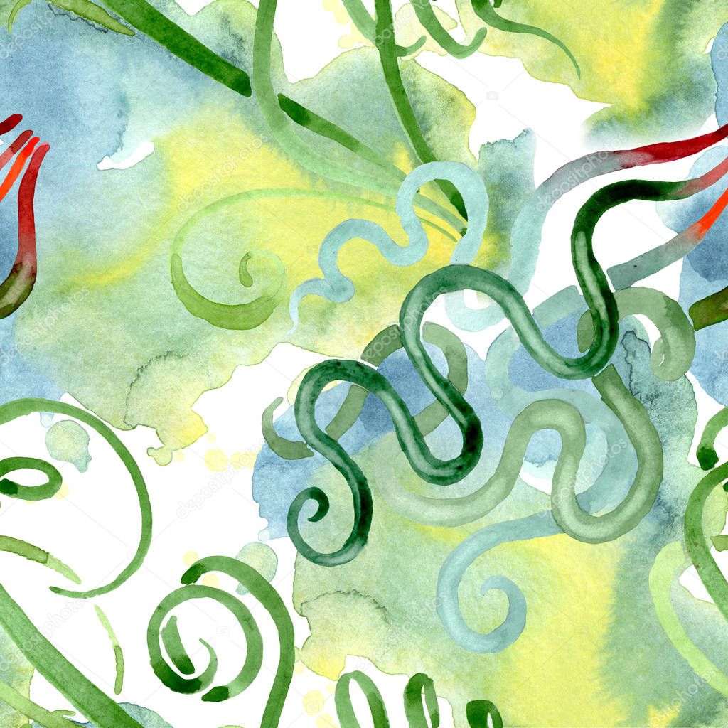 Green succulent floral botanical flowers. Watercolor background illustration set. Seamless background pattern.