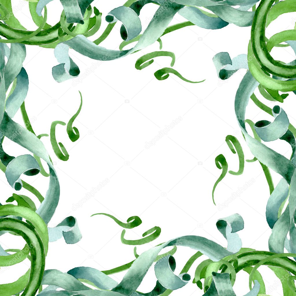 Green succulent floral botanical flowers. Watercolor background illustration set. Frame border ornament square.