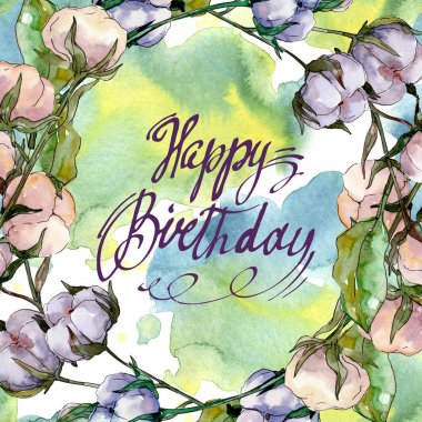 Pamuk botanik çiçek. Vahşi bahar yaprak izole kır çiçeği. Suluboya arka plan illüstrasyon küme. Suluboya çizim moda aquarelle izole. Çerçeve kenarlığı süsleme Meydanı.