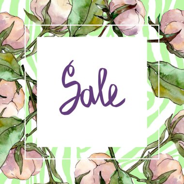 Pamuk botanik çiçek. Vahşi bahar yaprak izole kır çiçeği. Suluboya arka plan illüstrasyon küme. Suluboya çizim moda aquarelle izole. Çerçeve kenarlığı süsleme Meydanı.