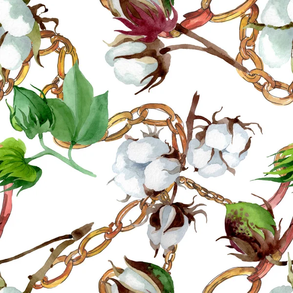 Fehér Pamut Virágos Botanikus Virág Vad Tavaszi Levél Vadvirág Akvarell — Stock Fotó
