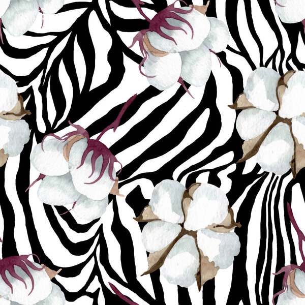 Цветы из белого хлопка. Набор акварельных фонов. Бесшовный рисунок фона
.