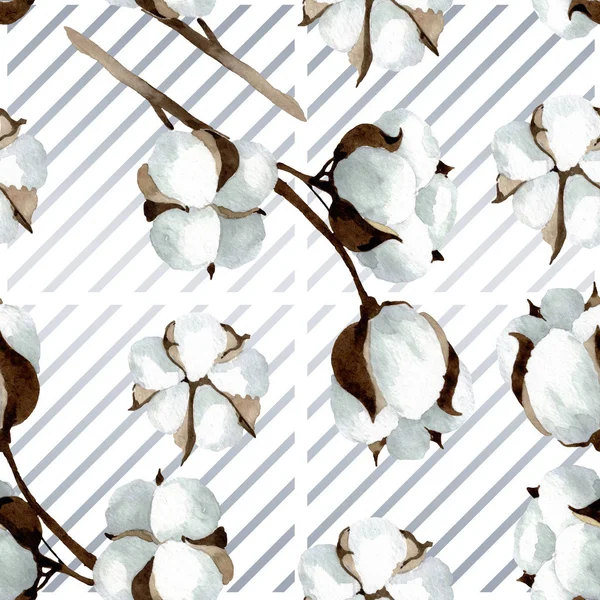 Flores botánicas florales de algodón blanco. Conjunto de ilustración de fondo acuarela. Patrón de fondo sin costuras . — Foto de Stock