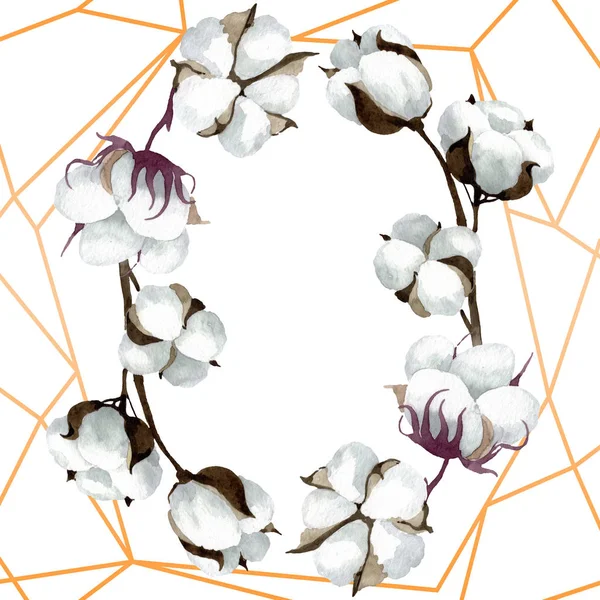Flores botánicas florales de algodón blanco. Conjunto de ilustración de fondo acuarela. Marco borde ornamento cuadrado . — Foto de Stock