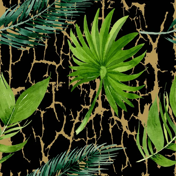 Palm beach tree leaves jungle botanical. Watercolor background illustration set. Seamless background pattern.