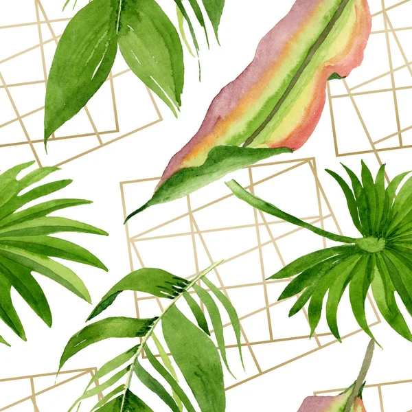 Palm beach tree leaves jungle botanical. Watercolor background illustration set. Seamless background pattern.