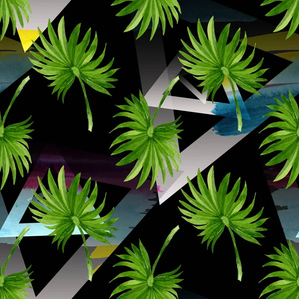 Palm beach tree leaves jungle botanical. Watercolor background illustration set. Seamless background pattern. — Stock Photo, Image