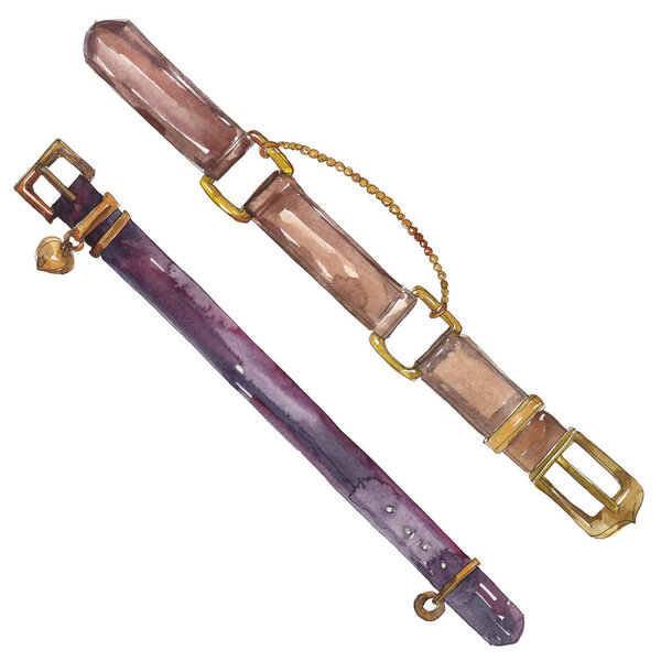 Leather belt sketch fashion glamour illustration in a watercolor style background. Clothes accessories set trendy outfit. Watercolour drawing fashion aquarelle. Isolated belts element.