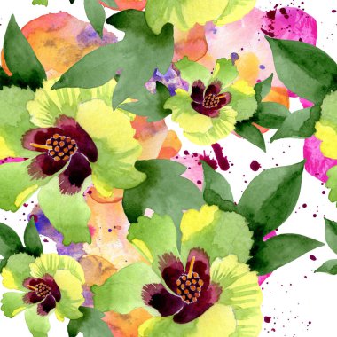 Pamuk çiçek botanik çiçekler. Yabani bahar yaprağı kır çiçeği. Suluboya illüstrasyon seti. Suluboya çizim moda aquarelle. Kusursuz arka plan deseni. Kumaş duvar kağıdı baskı doku.