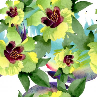 Pamuk çiçek botanik çiçekler. Yabani bahar yaprağı kır çiçeği. Suluboya illüstrasyon seti. Suluboya çizim moda aquarelle. Kusursuz arka plan deseni. Kumaş duvar kağıdı baskı doku.