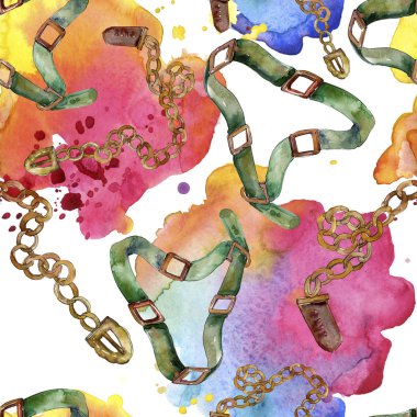 Zincir ve deri kemer kroki moda glamour illüstrasyon bir suluboya tarzı. Suluboya çizim moda aquarelle.