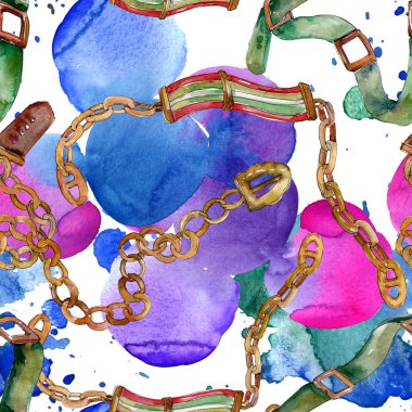 Zincir ve deri kemer kroki moda glamour illüstrasyon bir suluboya tarzı. Suluboya çizim moda aquarelle.