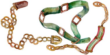 Chain and leather belt sketch fashion glamour illustration in a watercolor style. Watercolour drawing fashion aquarelle. clipart