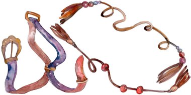 Kemerler kroki moda glamour illüstrasyon. Giysi aksesuarları trendy kıyafet ayarlayın. Suluboya arka plan illüstrasyon seti. Suluboya çizim moda aquarelle. İzole kemerler elemanı.