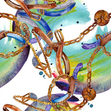 Kemer ve zincir moda glamour illüstrasyon. Aksesuar suluboya seti. 