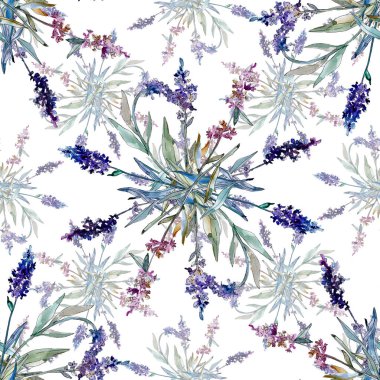 Lavender floral botanical flowers. Watercolor background illustration set. Seamless background pattern. clipart