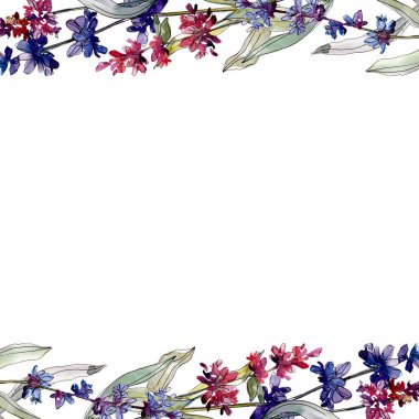 Lavender floral botanical flowers. Watercolor background illustration set. Frame border ornament square. clipart
