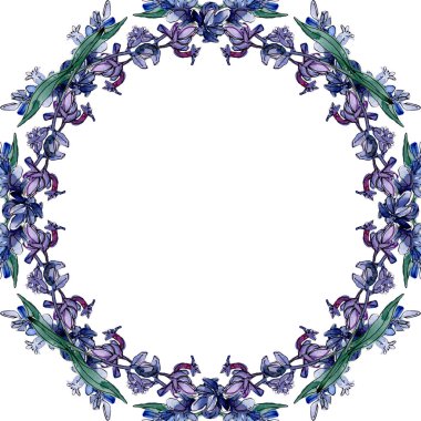 Lavanta çiçek botanik çiçekleri. Yabani bahar yaprağı kır çiçeği izole. Suluboya arka plan illüstrasyon seti. Suluboya çizim moda aquarelle izole. Çerçeve kenarlık süs karesi.