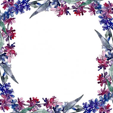 Lavanta çiçek botanik çiçekleri. Yabani bahar yaprağı kır çiçeği izole. Suluboya arka plan illüstrasyon seti. Suluboya çizim moda aquarelle izole. Çerçeve kenarlık süs karesi.