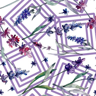 Lavanta çiçek botanik çiçekleri. Yabani bahar yaprağı kır çiçeği. Suluboya illüstrasyon seti. Suluboya çizim moda aquarelle. Kusursuz arka plan deseni. Kumaş duvar kağıdı baskı doku.