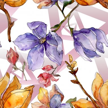 Camelia floral botanical flowers. Watercolor background illustration set. Seamless background pattern. clipart