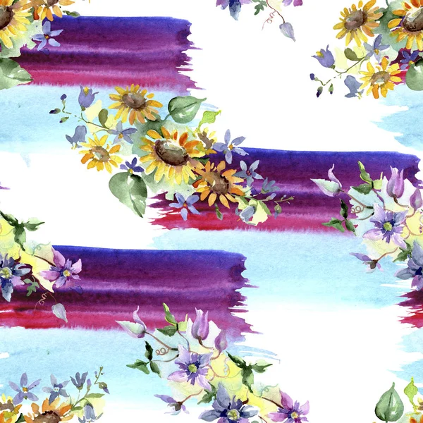 Strauß Mit Sonnenblumen Botanische Blumen Wilde Frühlingsblume Aquarell Illustrationsset Vorhanden — Stockfoto