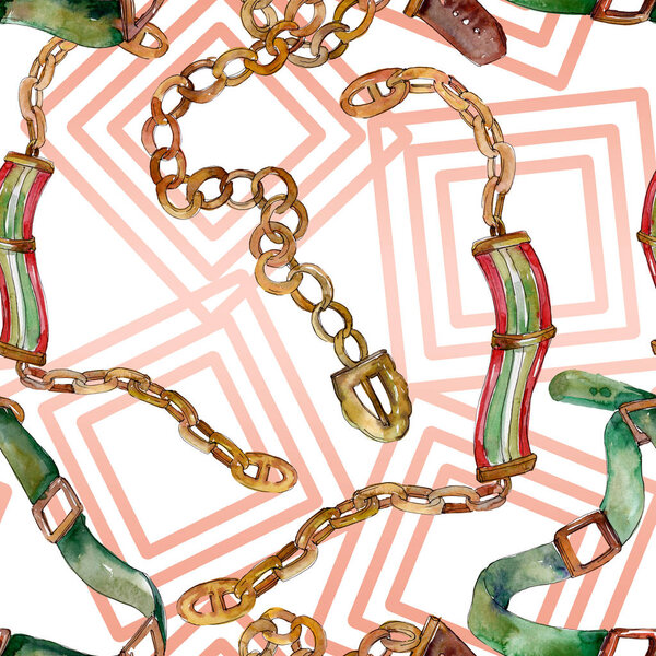 Цепь и кожаный ремень рисунок моды гламур иллюстрации в акварельном стиле. Акварель акварель
.