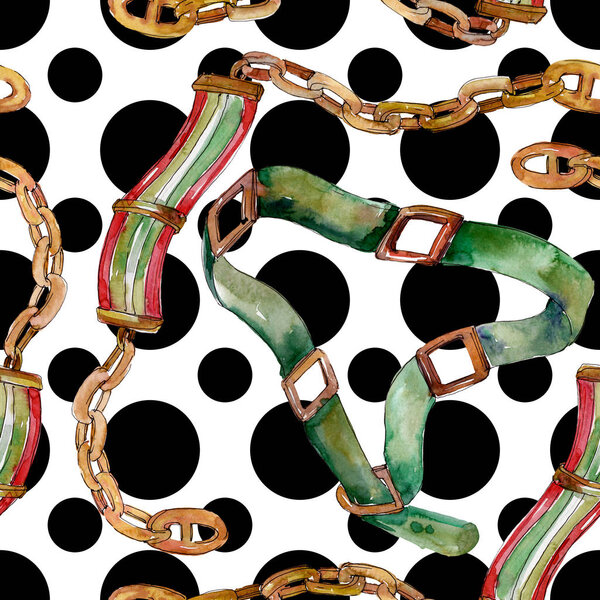 Chain and leather belt sketch fashion glamour illustration in a watercolor style. Watercolour drawing fashion aquarelle.