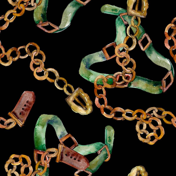 Цепь и кожаный ремень рисунок моды гламур иллюстрации в акварельном стиле. Акварель акварель
.