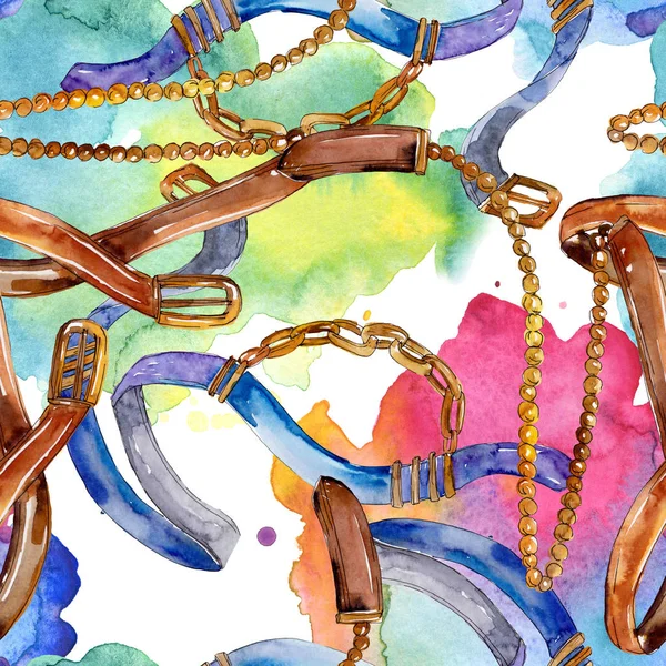 Belt Chain Fashion Glamour Illustration Accessories Watercolor Set — Stock Photo, Image